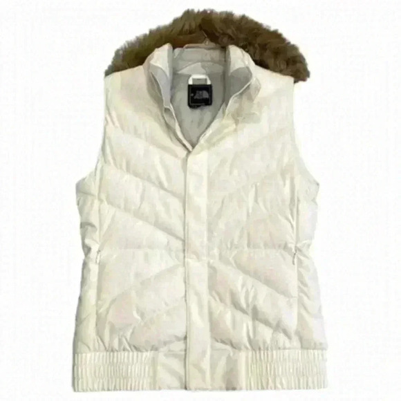 𝅺The North  Face Furallure Vest 600 Down Fill Faux Fur Removable Hood White XS - Picture 1 of 14
